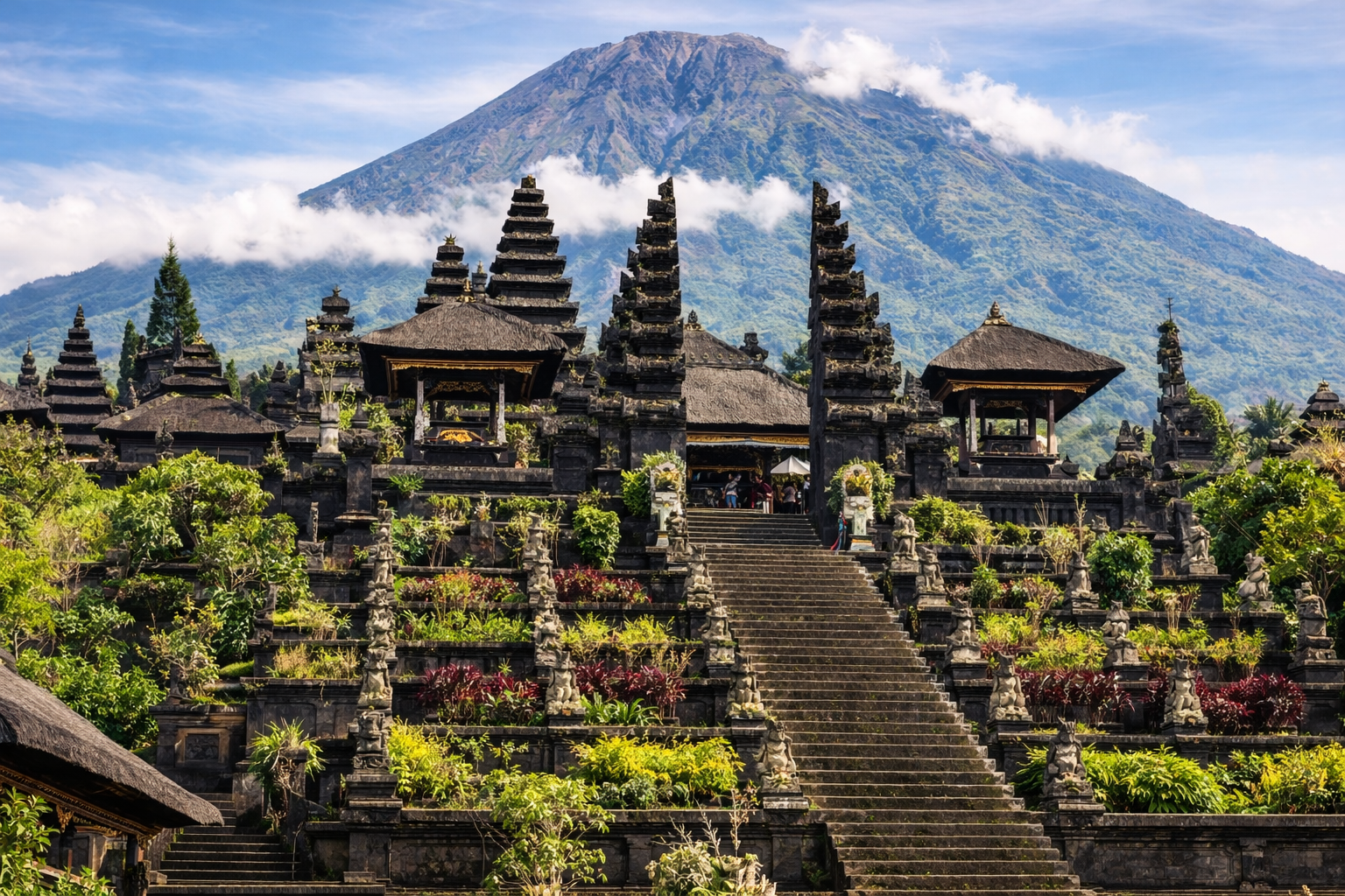 Besakih Mother Temple Bali with Mount Agung view during clear day