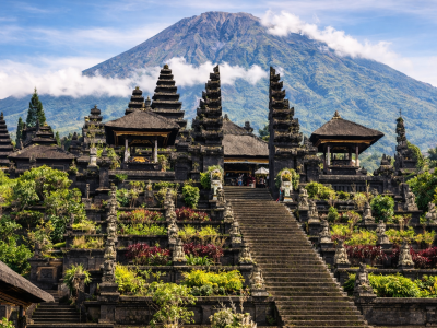 Besakih Mother Temple Bali with Mount Agung view during clear day
